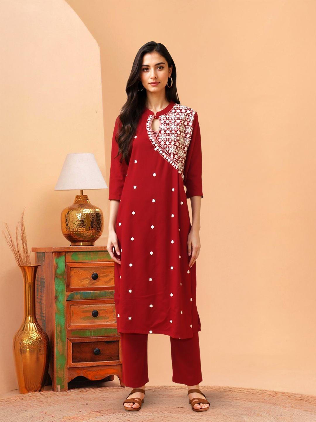 Picture of Embroidered  Straight Kurta with Pant Set